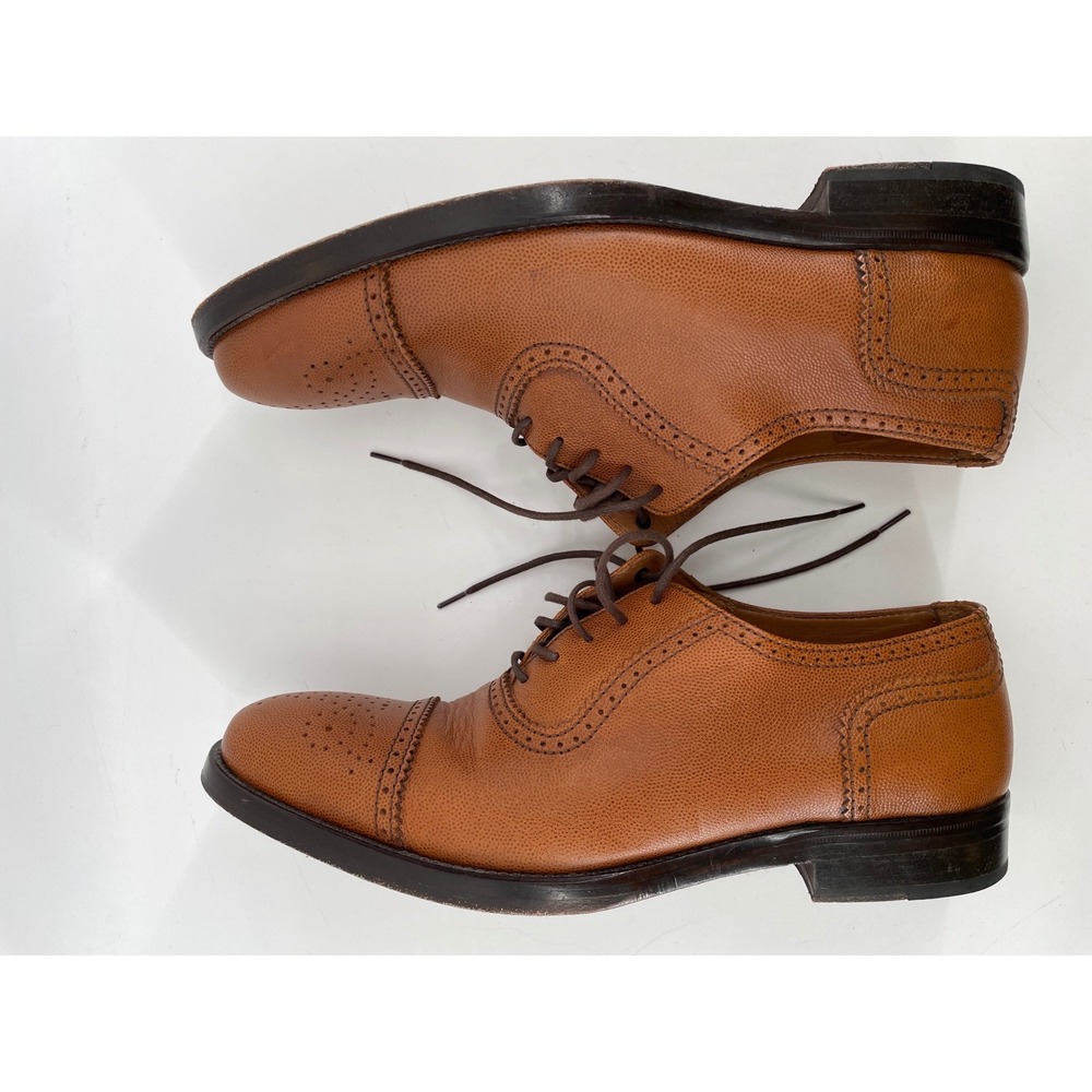 Lottusse Oxford‎ Shoes Mens 7.5 Tan Pebbled Leather Brogue Cap Toe Spain